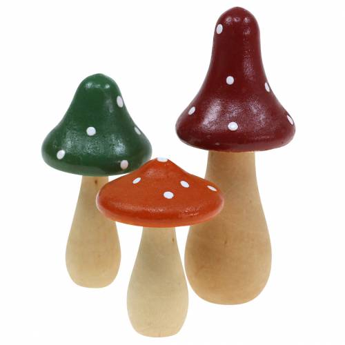 Deko-Fliegenpilze aus Holz Orange, Grün, Rot 6/8/10,5cm 9St Deko-Fliegenpilze aus Holz Orange, Grün, Rot 6/8/10,5cm 9St