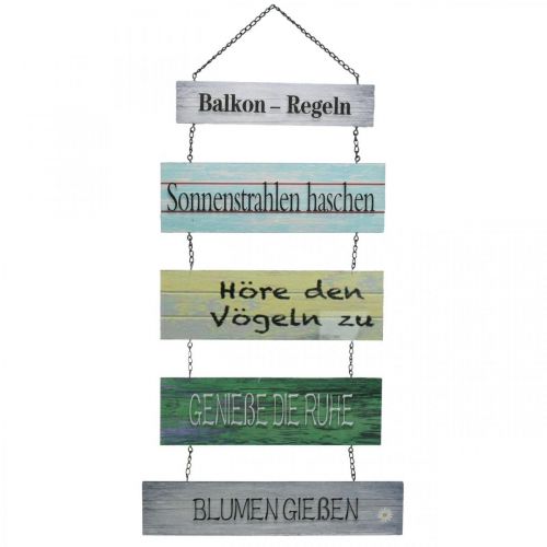 Floristik21 Holzschild zum Hängen Balkon-Regeln Schild Sommerdeko 38×65cm