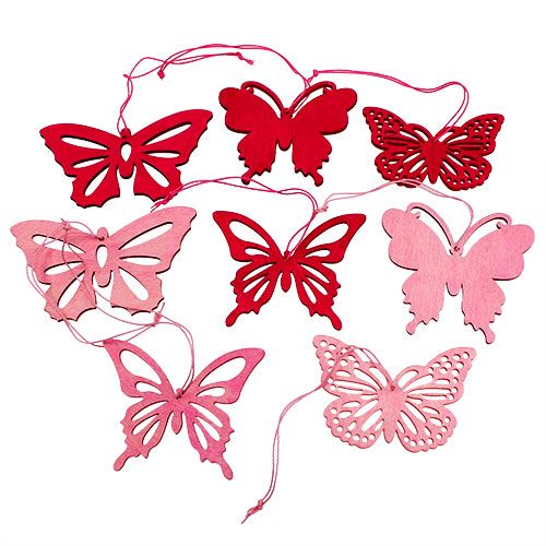 Holzschmetterlinge zum Hängen Pink 8cm - 10cm 24St