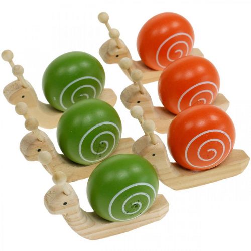 Holzschnecken zum Dekorieren, Frühling, Gartenschnecke Grün-Orange, Tischdeko 6St