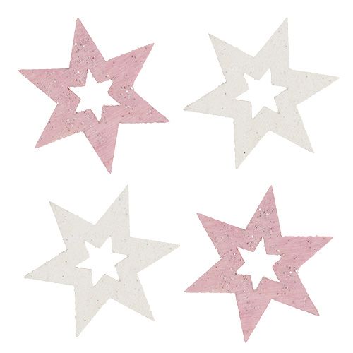 Floristik21 Holzstern 3,5cm Pink/Weiß mit Glitter 72St