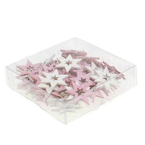 Floristik21 Holzstern 3,5cm Pink/Weiß mit Glitter 72St