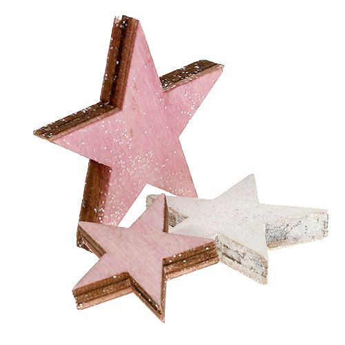 Floristik21 Holzstern 3-5cm Pink/Weiß mit Glitter 24St