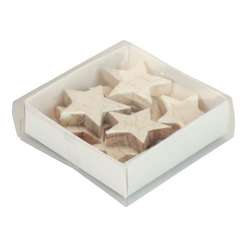 Artikel Holzsterne Deko Sterne Weiß Gold Craquelé Holz Ø5cm 8 St