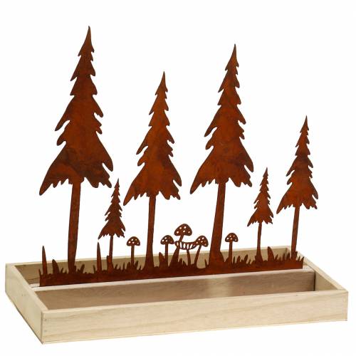 Floristik21 Holztablett Waldsilhouette Edelrost 30cm x 15cm