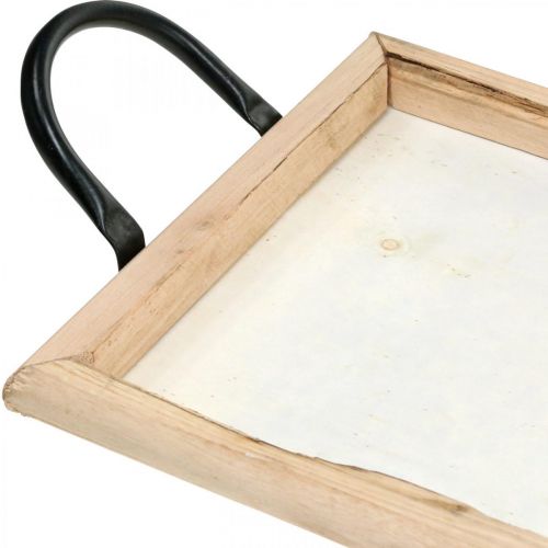 Holztablett mit Metallgriffen, Pflanzschale, Deko-Tablett Naturfarben L50cm