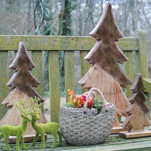 Floristik21 Holztanne Glasiert Natur, Weiß Mangoholz H40,5cm