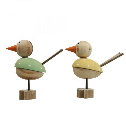 Holzvogel Dekofigur Fensterdeko Frühling Gelb/Grün H15cm 2St