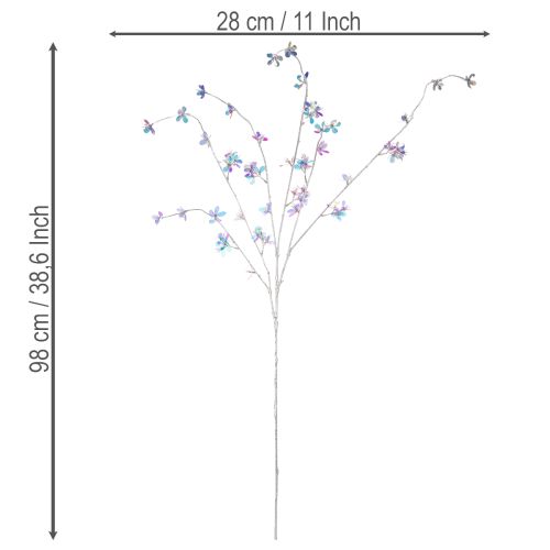 Blütenzweig künstlich 98cm mit irisierenden Blüten für Innendekoration | Floristik21.de