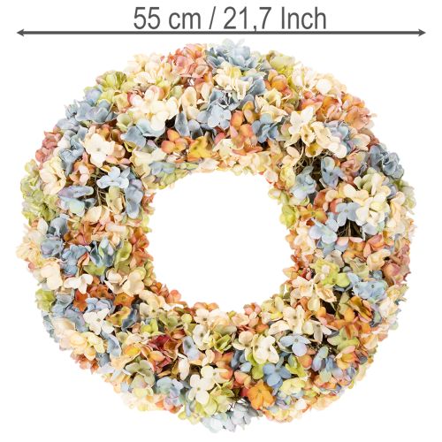 Künstlicher Hortensienkranz aus Kunststoff und Seidenstoff, bunt, 55 cm Durchmesser für Tür-, Wand- und Tischdekoration | Floristik21.de