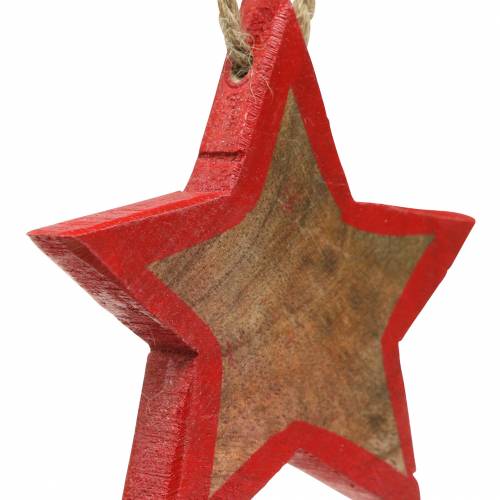 Floristik21 Weihnachtsdekoration Holzstern Natur/Rot 8cm 15St