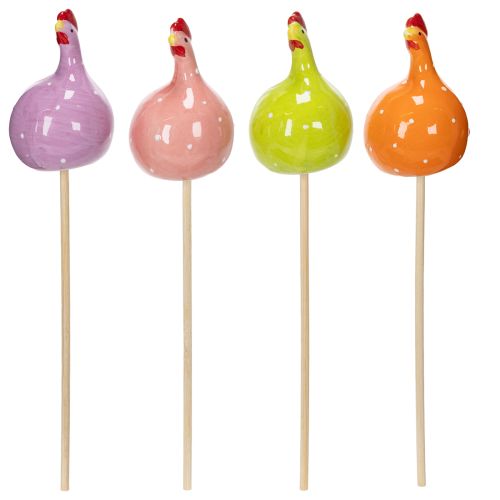 Artikel Hühnerstecker dekorativ aus Keramik in Frühlingsfarben für Blumenarrangements und Tischdekoration, 7,5 cm, 4er-Set