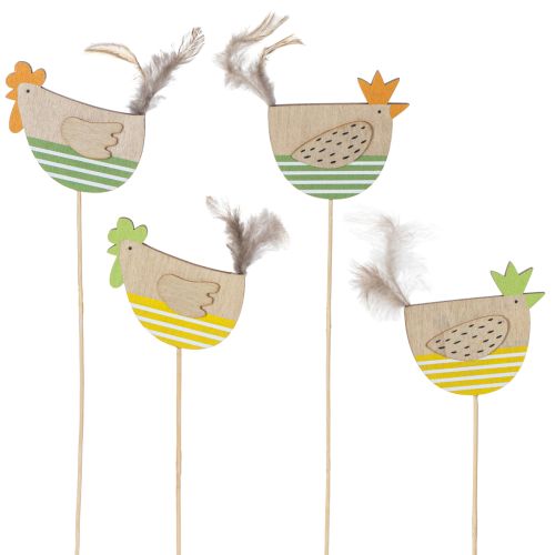 Hübsche Hühnerstecker aus Holz für Osterdeko und Frühlingsarrangements, 12-tlg. Set