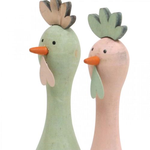 Floristik21 Deko Huhn Holz Rosa, Grün Osterdeko Figur Ø5cm H15cm 2St