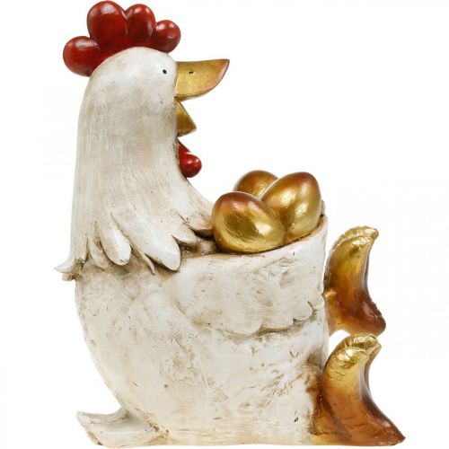 Floristik21 Osterhuhn, Deko-Henne, Huhn mit goldenen Eiern, Osterfigur H24cm