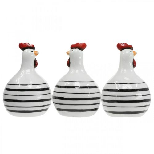 Artikel Deko Huhn Keramik Weiß mit schwarzen Streifen rund Ø 7cm H11cm 2St