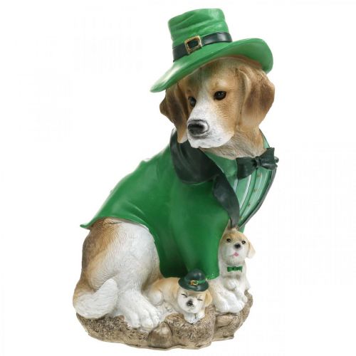 Beagle mit Hut, St. Patrick's Day, Hund mit Anzug, Gartendeko, Jagdhund H24,5cm