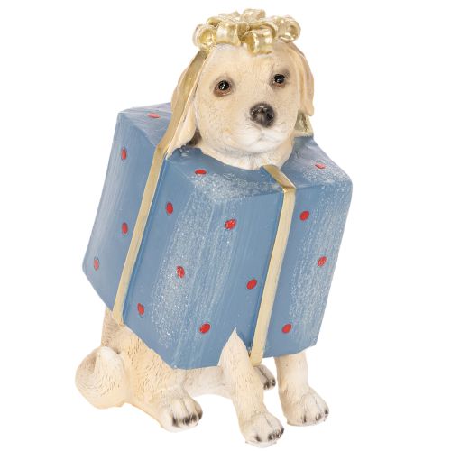 Dekofigur sitzender Hund Welpe im Geschenkpaket 20cm Kunstharz