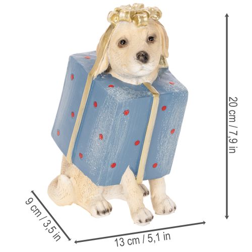 Dekofigur sitzender Hund Welpe im Geschenkpaket 20cm Kunstharz | Floristik21.de