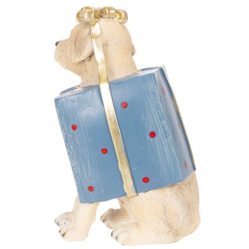 Dekofigur sitzender Hund Welpe im Geschenkpaket 20cm Kunstharz | Floristik21.de
