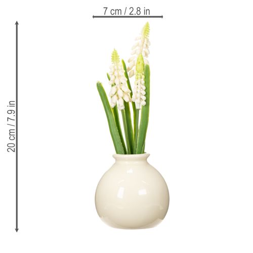 Hyazinthen Kunstblumen Vase 20cm mit weißen Blüten in Keramikvase