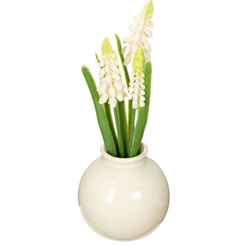 Hyazinthen Kunstblumen Vase 20cm mit weißen Blüten in Keramikvase