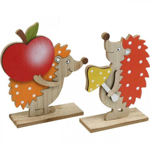 Floristik21 Herbstfigur, Igel mit Apfel und Pilz, Holzdeko Orange/Rot H24/23,5cm 2er-Set
