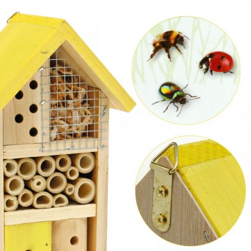 Insektenhotel Gelb Holz Insektenhaus Garten Nistkasten H26cm