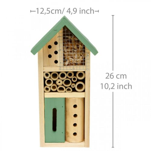 Insektenhotel Grün Holz Nisthilfe Garten Insektenhaus H26cm