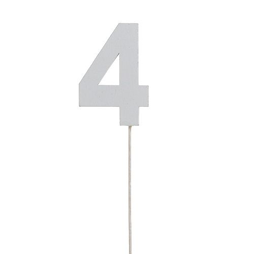 Jubiläumszahl „4" am Stab Weiß L27cm 10St Jubiläumszahl „4" am Stab Weiß L27cm 10St