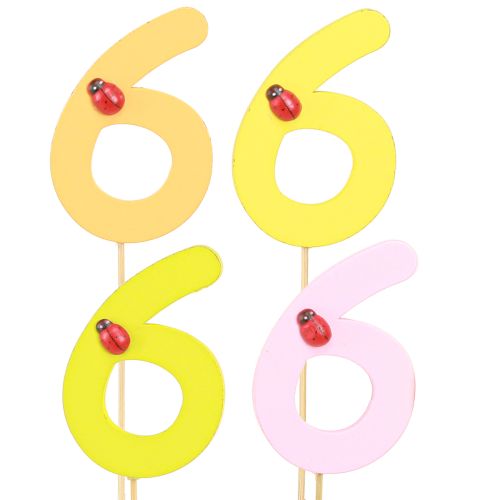 Artikel Jubiläumszahl „6“ Holzstecker Bunt für Geburtstag & Feier Deko, 16 Stück, 7cm