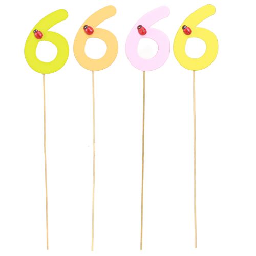 Artikel Jubiläumszahl „6“ Holzstecker Bunt für Geburtstag & Feier Deko, 16 Stück, 7cm