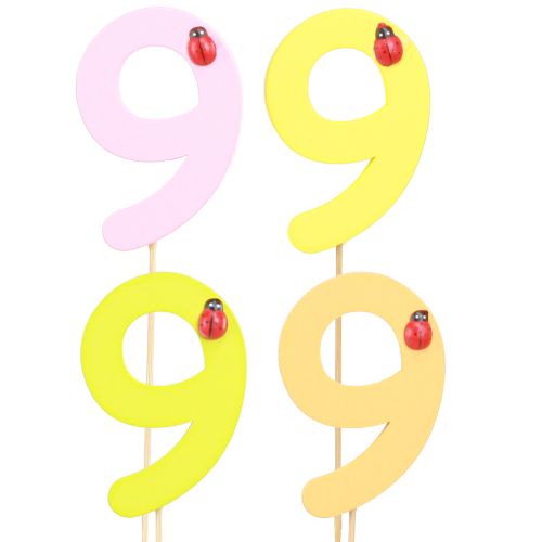 Artikel Jubiläumszahl 9 am Stab aus Holz – 16er Set, Bunt und Kreativ
