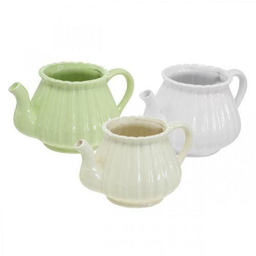 Floristik21 Deko-Kaffekanne Keramik, Pflanztopf Grün, Weiß, Creme L19cm Ø7,5cm