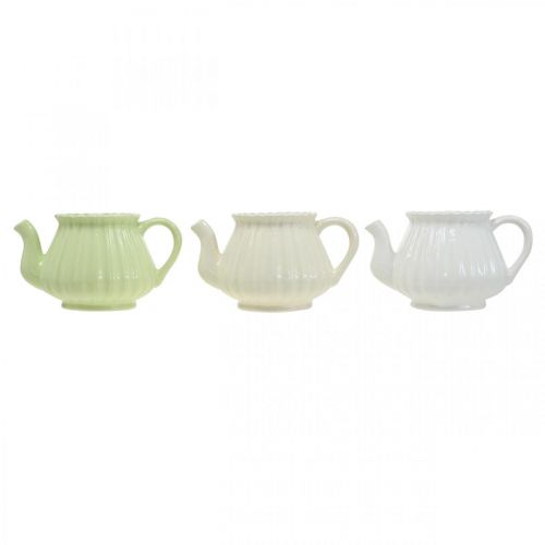 Floristik21 Deko-Kaffekanne Keramik, Pflanztopf Grün, Weiß, Creme L19cm Ø7,5cm