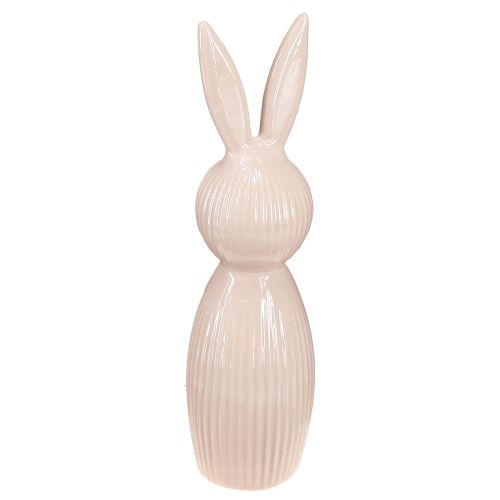 Keramik Hase 22 cm rosa mit feiner Rillenstruktur als elegante Dekofigur