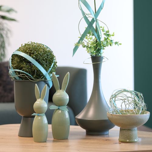 Artikel Keramik Osterhasenfiguren Set in Pastellgrün 22 cm, stilvolle Tischdekoration