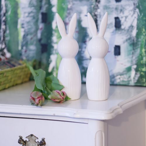 Artikel Elegante Keramik-Hasenfigur in Weiß, 22 cm, 2er-Set für Frühlings- und Osterdeko