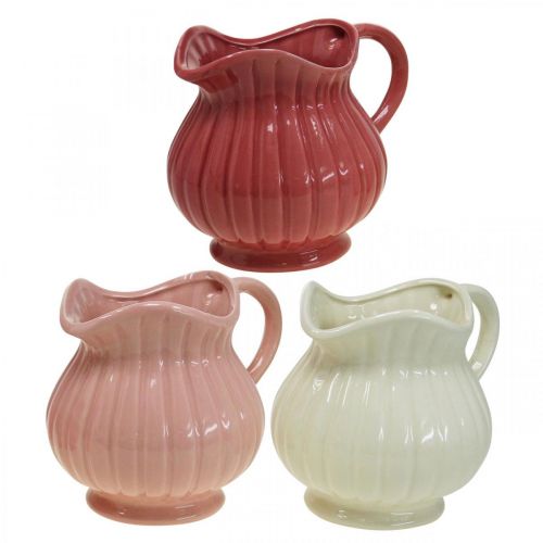 Floristik21 Dekorative Vase, Krug mit Griff Keramik Weiß, Rosa, Rot H14,5cm 3St