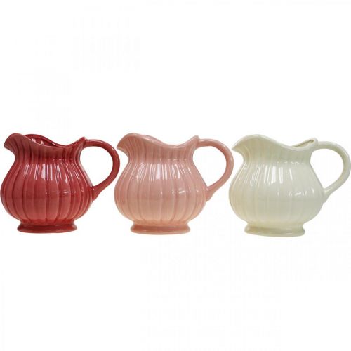 Floristik21 Dekorative Vase, Krug mit Griff Keramik Weiß, Rosa, Rot H14,5cm 3St