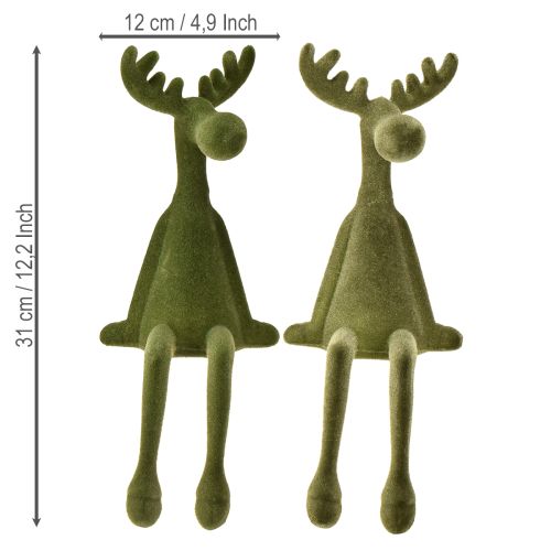 Floristik21 Kantenhocker Elch Deko Kantensitzer Grün H31cm 2 St mit winterlicher Weihnachtsdeko