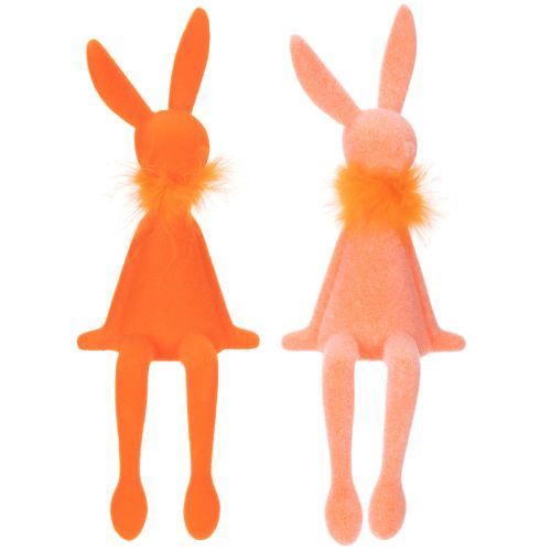 Artikel Set aus 2 Osterhasen Kantenhocker 27cm in Lachs und Orange mit Samt und Federboa