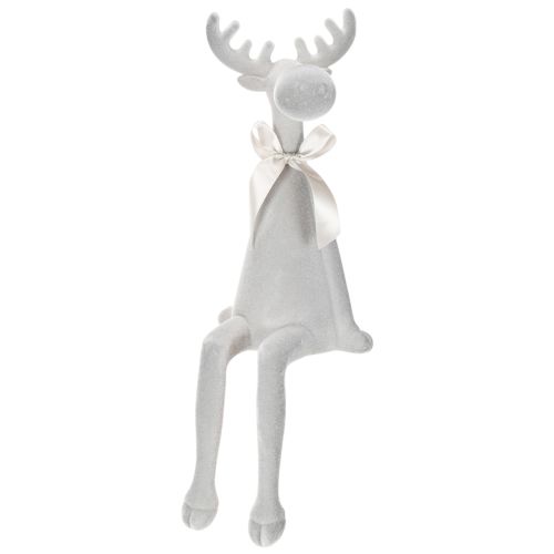 Weihnachtsfigur Rentier 54cm Kantenhocker Hellgrau Kunststoff beflockt