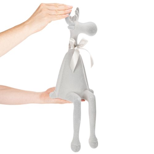 Weihnachtsfigur Rentier 54cm Kantenhocker Hellgrau Kunststoff beflockt | Floristik21.de