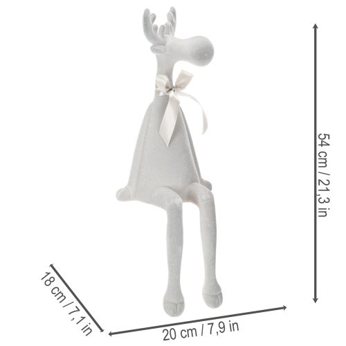 Weihnachtsfigur Rentier 54cm Kantenhocker Hellgrau Kunststoff beflockt | Floristik21.de