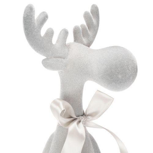 Weihnachtsfigur Rentier 54cm Kantenhocker Hellgrau Kunststoff beflockt | Floristik21.de