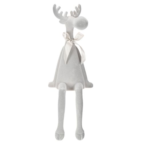 Weihnachtsfigur Rentier 54cm Kantenhocker Hellgrau Kunststoff beflockt | Floristik21.de