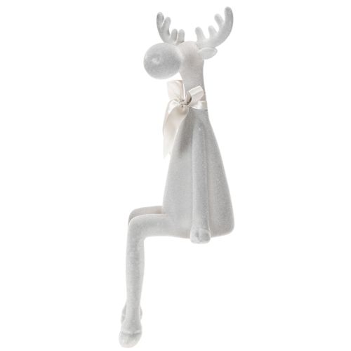 Weihnachtsfigur Rentier 54cm Kantenhocker Hellgrau Kunststoff beflockt | Floristik21.de