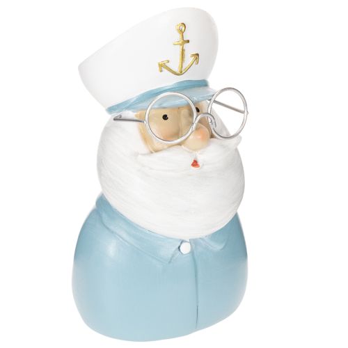 Kapitänsfigur 16cm Polyresin Blau-Weiß mit Brille und Mütze