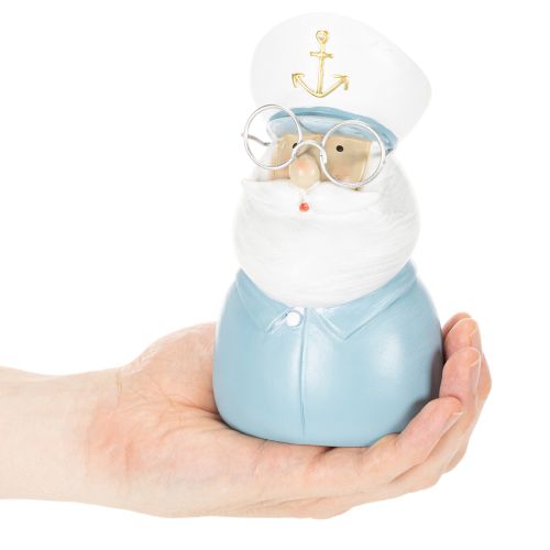Kapitänsfigur 16cm Polyresin Blau-Weiß mit Brille und Mütze | Floristik21.de